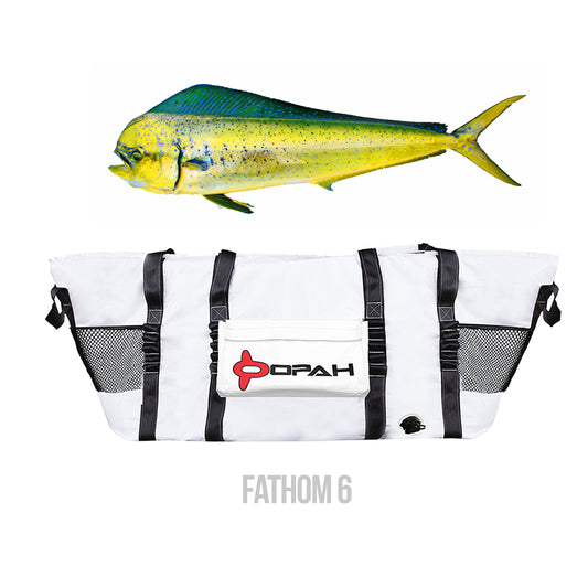 Opah Gear Fathom 6 Fish Cooler Bag Kill Bag. Protects your catch longer. The most reliable fish bag on the market.  Purposely built to be the highest quality fish cooler bag in sportfishing. Even great when used as an insulated cooler bag while out camping or for other normal use. The highest quality insulated bag. 